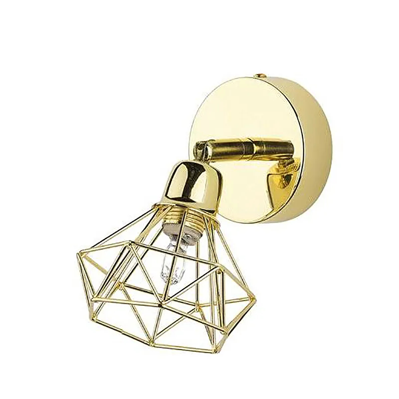 Modern geometric design metal cage sconce wall lamp adjustable spotlight with flexible lampshade