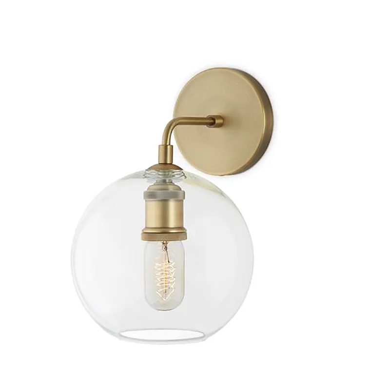 Modern glass sconce wall lamp with clear globe lampshade gold finish