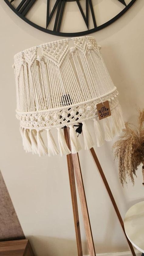 Bohemian Handmade Macrame Chandelier Lampshade for Floor Lamp Fringed Tassel and Boho Woven Details